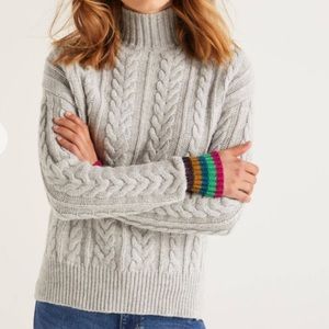 Boden Grey Braided Front Rainbow Cuff Turtleneck Sweater